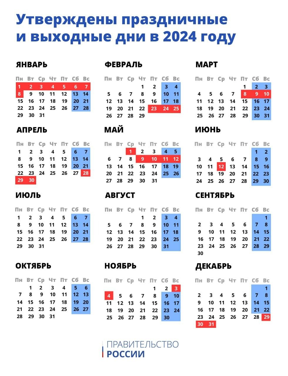 2024 ел өчен россиялеләргә бәйрәм һәм ял көннәре билгеле булды